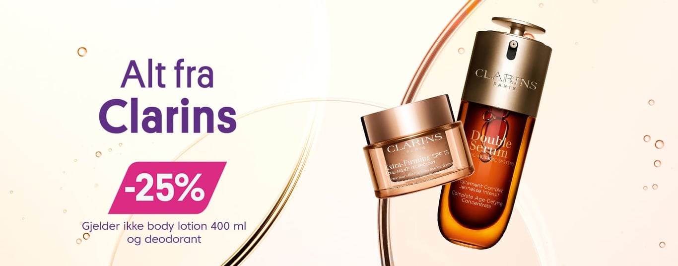 Alt fra Clarins -25% Gjelder ikke body lotion 400ml og deoderant