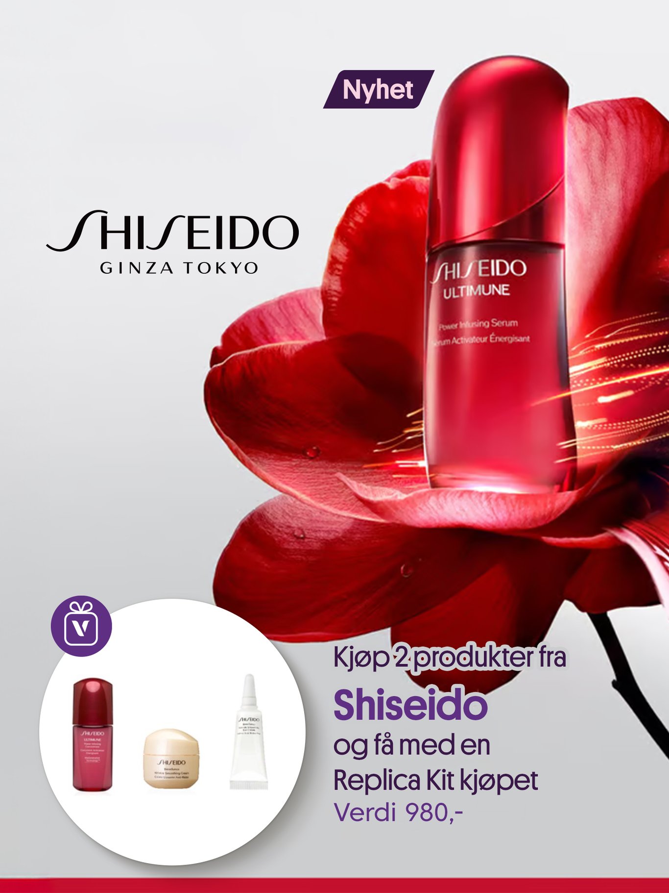 Gave på kjøpet! Kjøp 2 produkter fra Shiseido og få med et Replica Kit på kjøpet med verdi 980,-