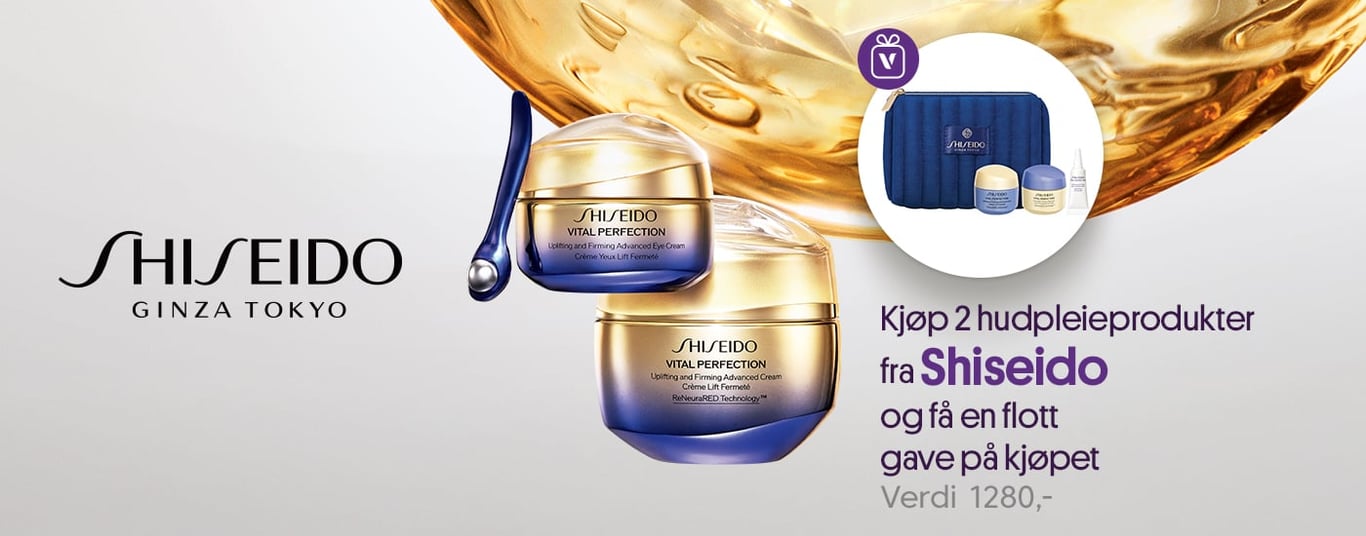 Få med en flott gave, ved kjøp av to eller flere hudpleieprodukter fra Shiseido (verdi 1280.-).