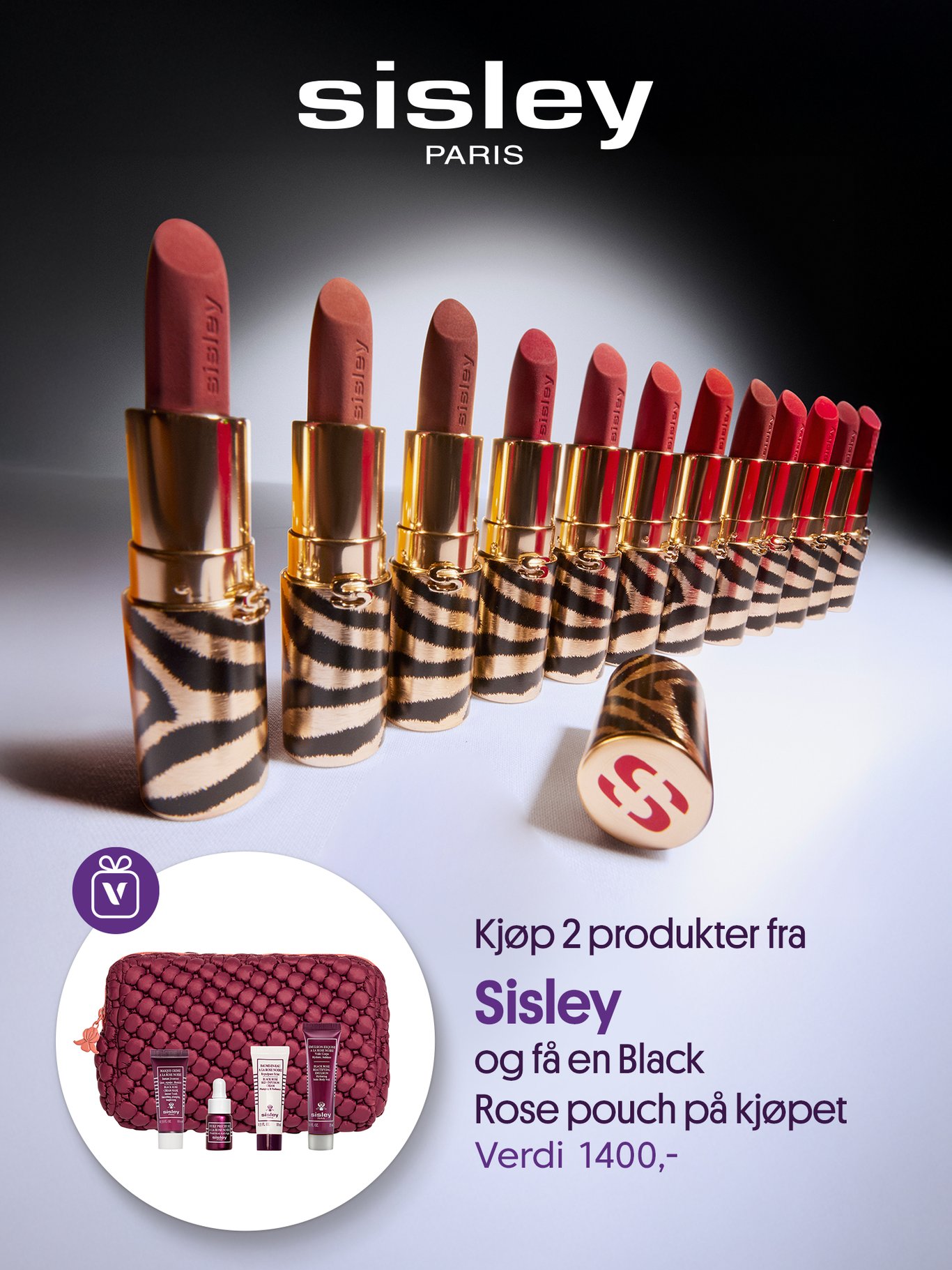 Sisley. Kjøp 2 eller flere produkter fra Sisley og få med en Black Rose Pouch verdi 1400kr. Gjelder så langt lageret rekker, ikke klikk&hent.