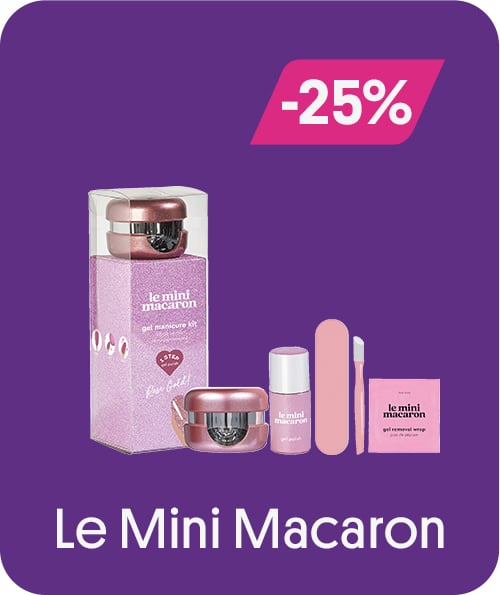 Le Mini Macaron -25%. Bilde av neglfil, uv-lampe, wipe, neglelakk