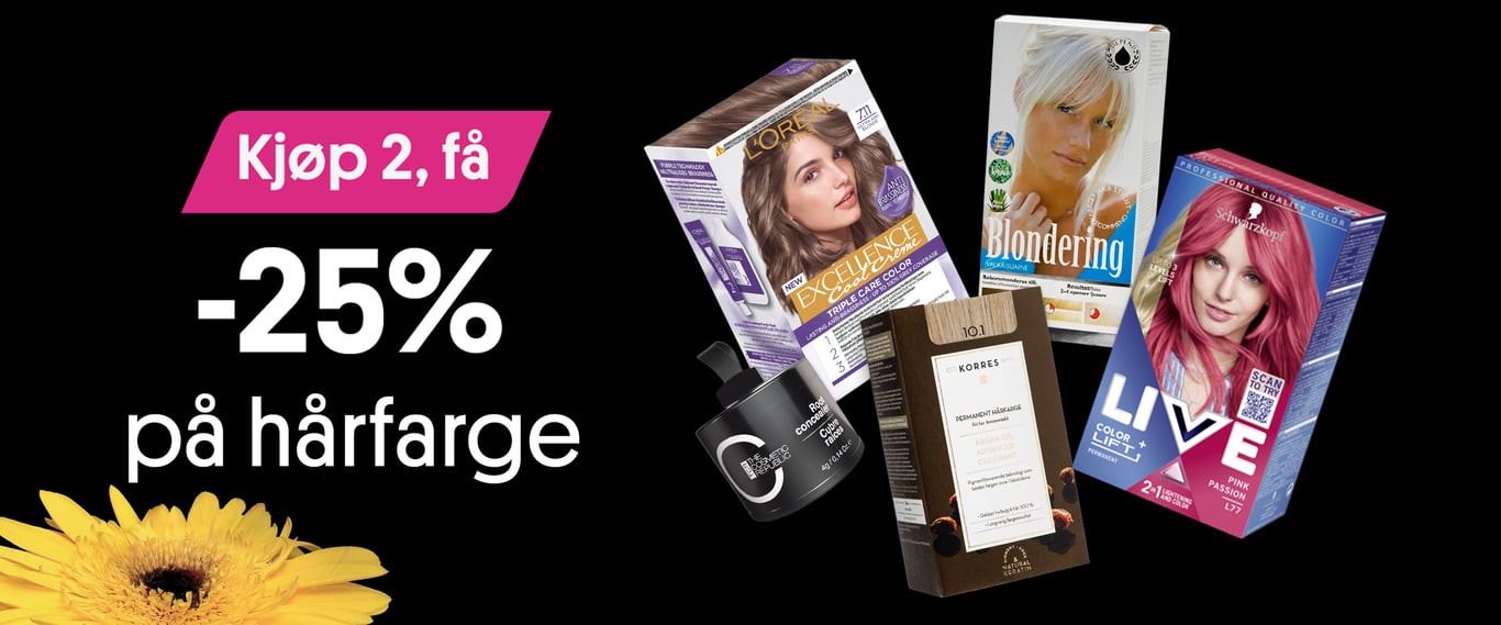 Kjøp 2 få -25% på en mengde hårfarge