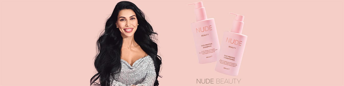NUDE Beauty. Bilde av Isabel Raad og Rice Protein produkter