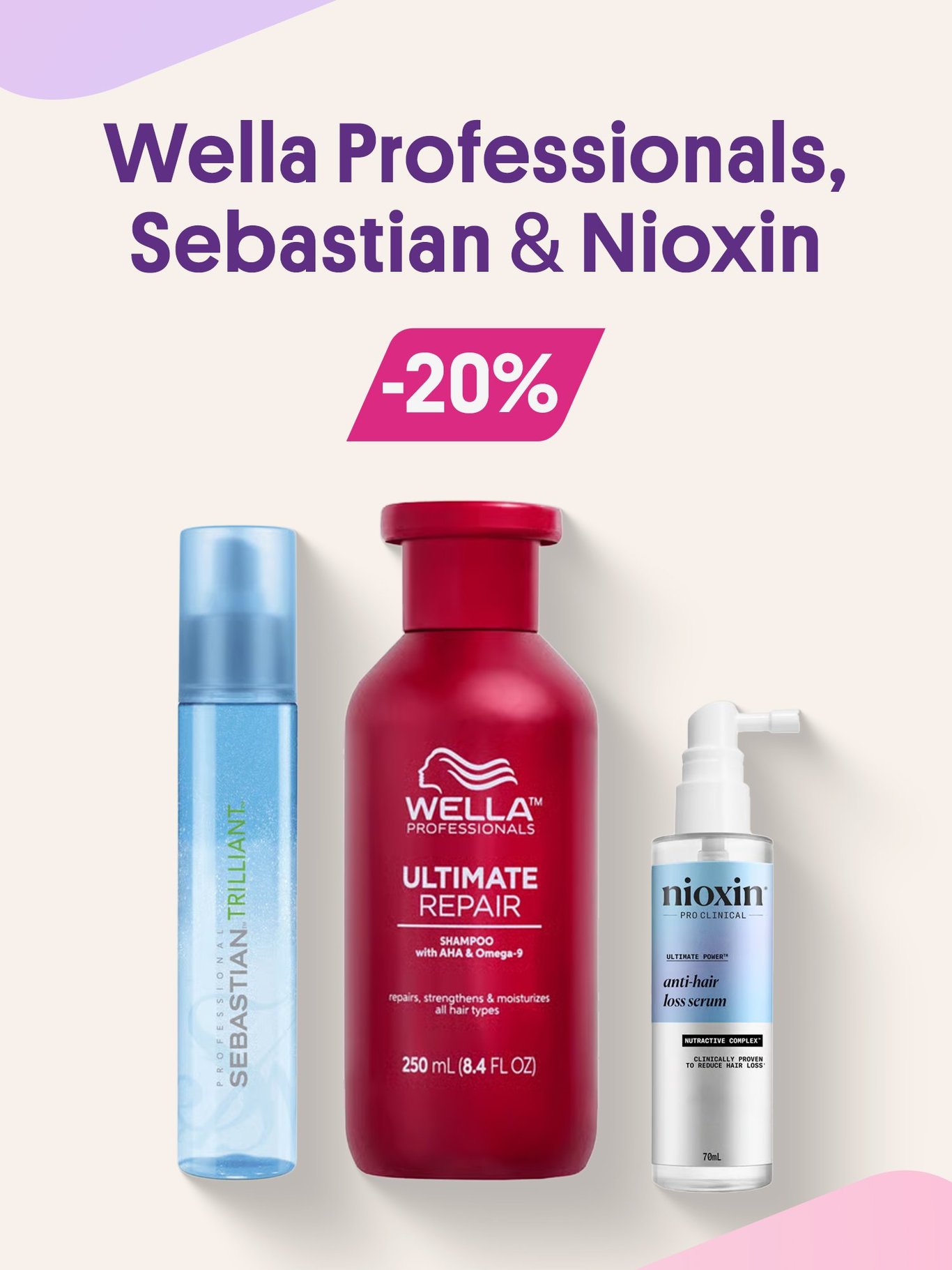 Wella Professionals, Sebastian & Nioxin -20%