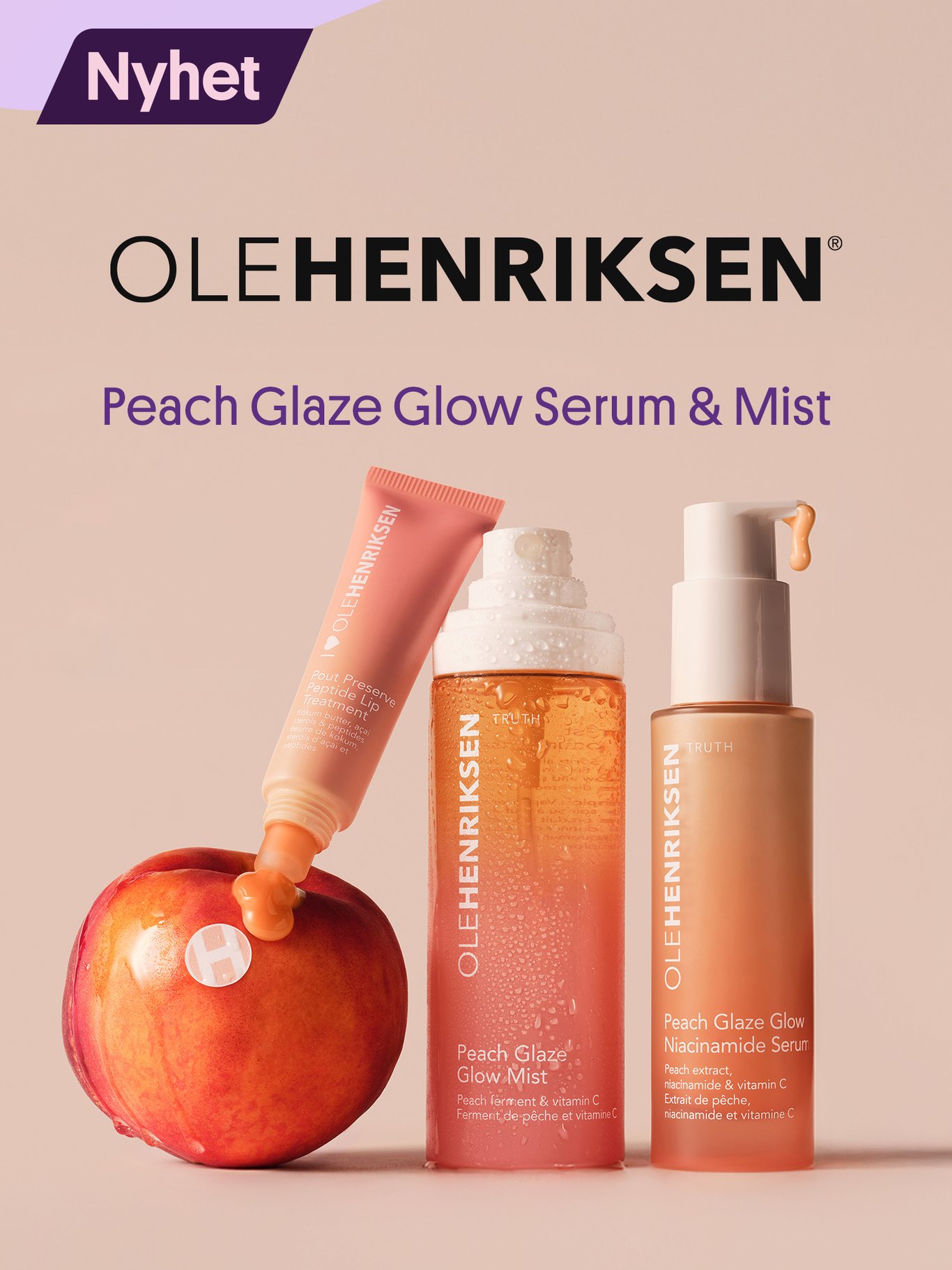 NYHET fra Ole Henriksen! Peach Glaze Glow serum og mist