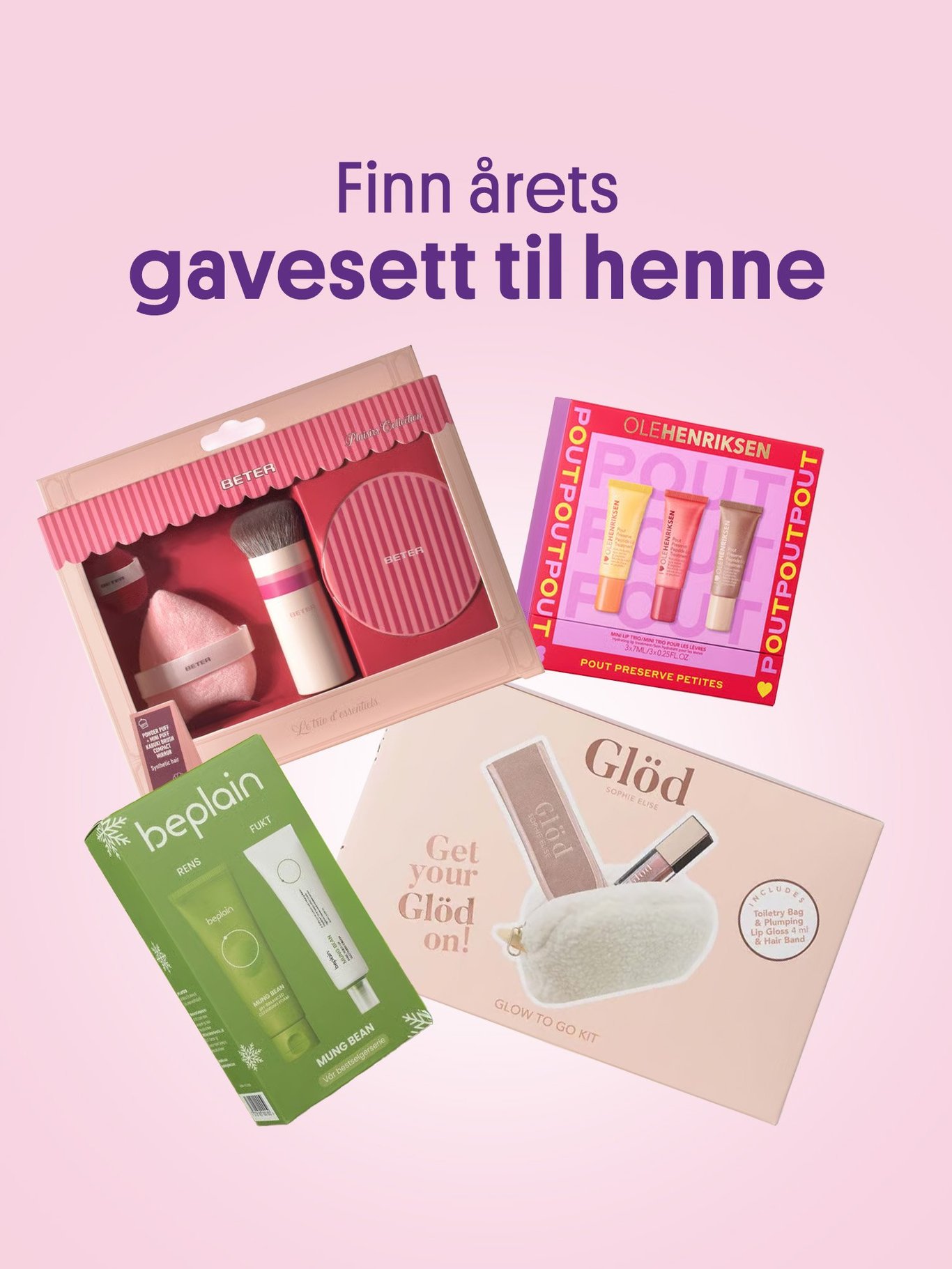 Diverse gavesett til dame med hudpleie, neglepleie og kroppspleie.