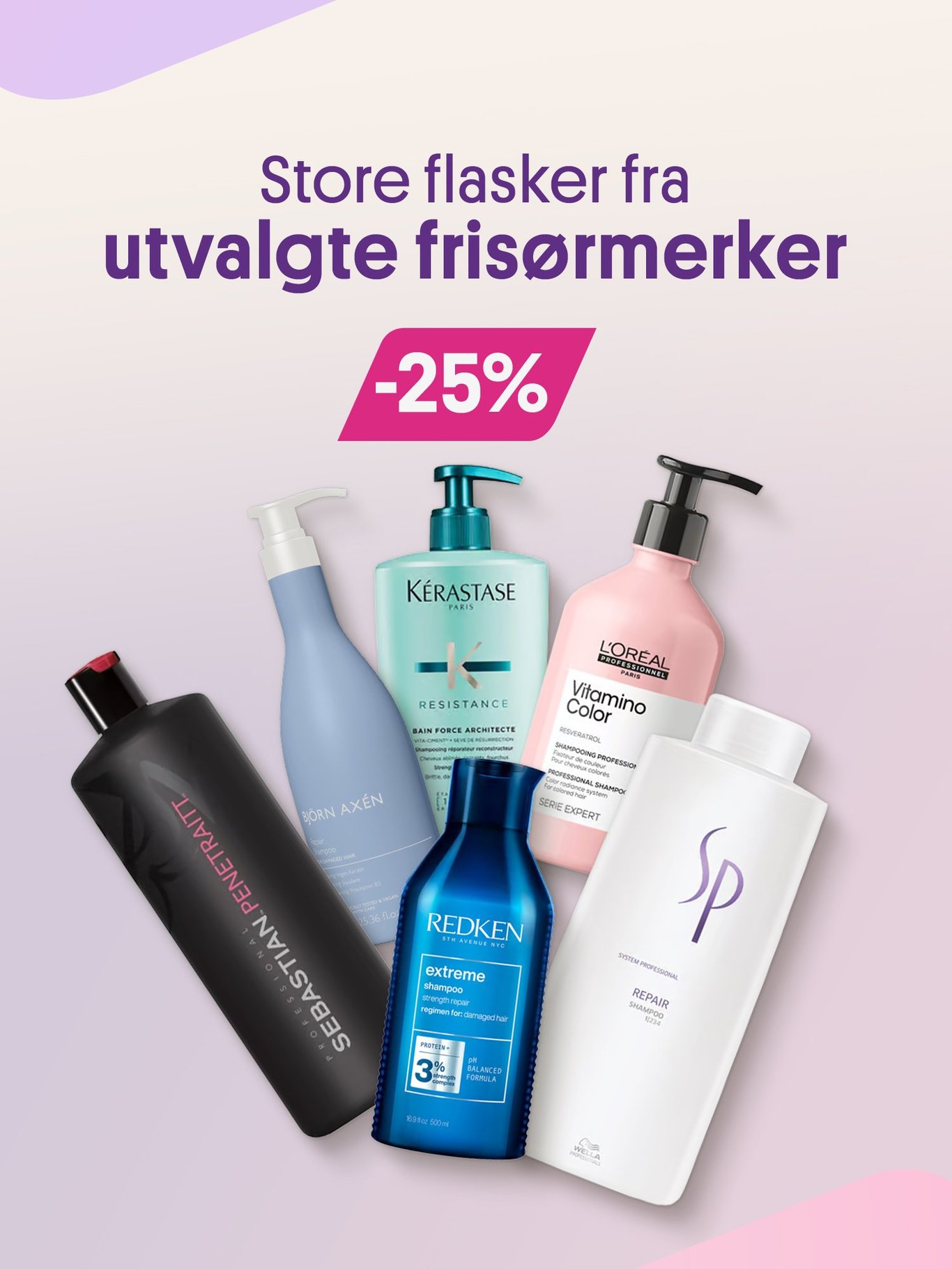 -25% på store flasker fra utvalgte frisørmerker