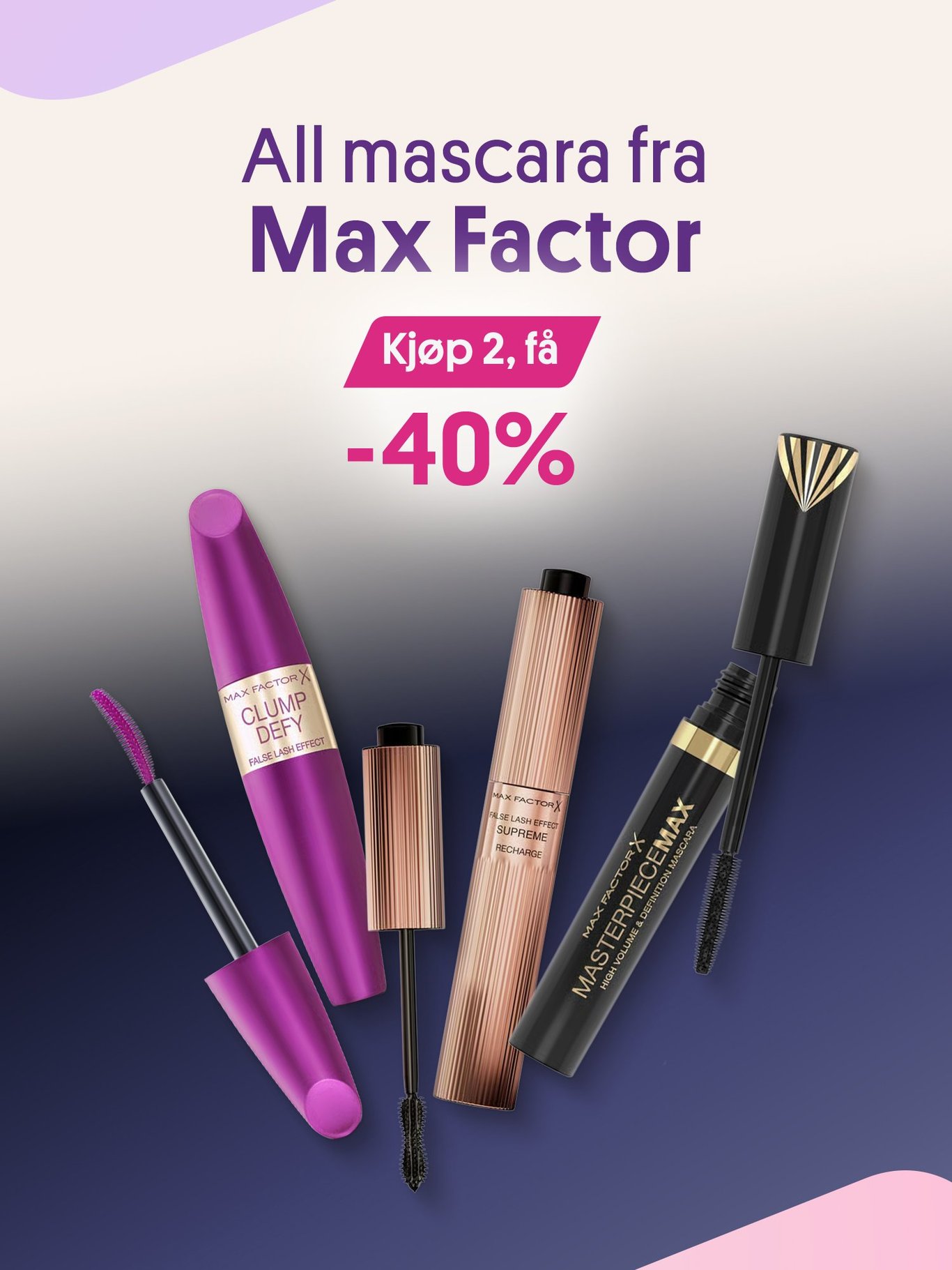 Kjøp 2 og få 40% på all mascara fra Max Factor