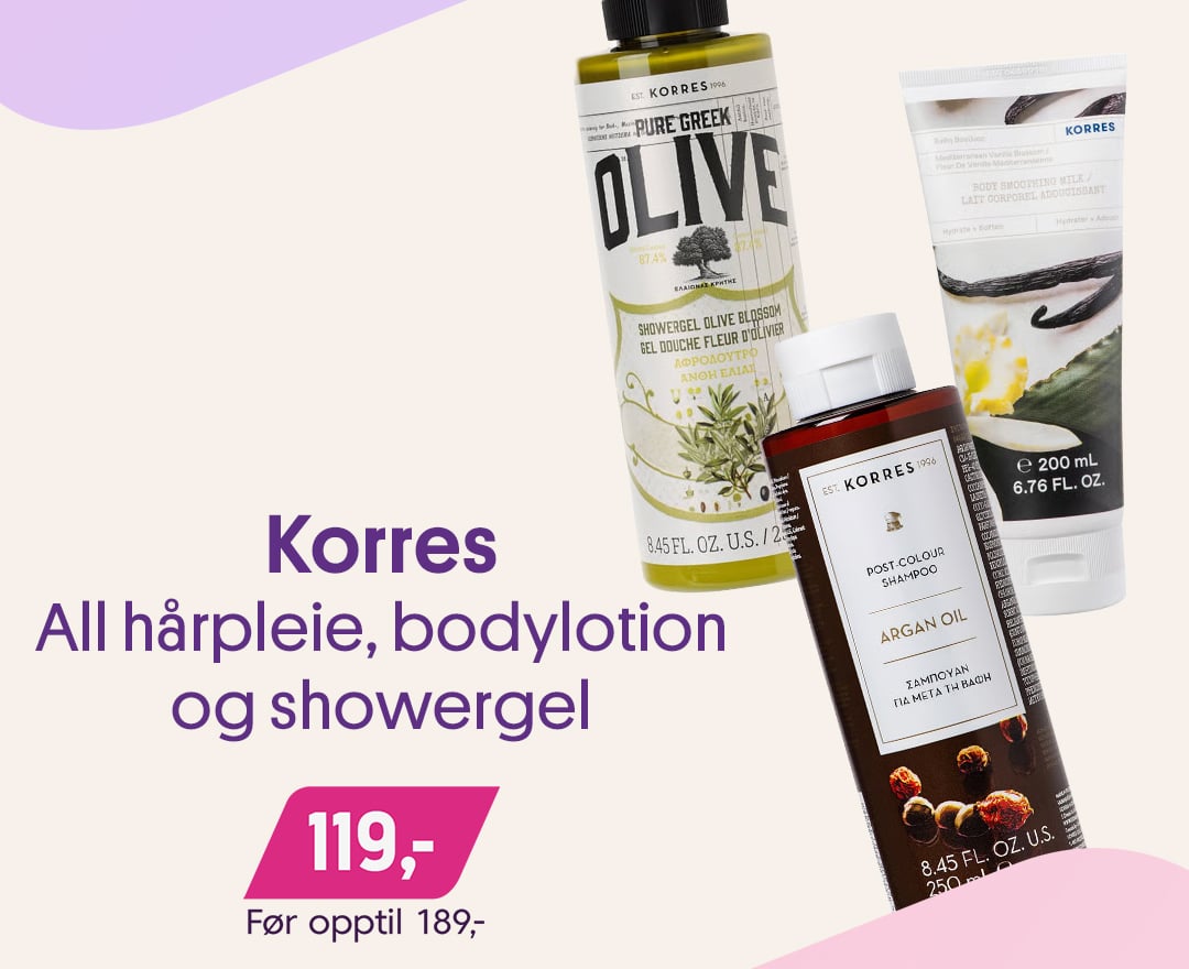 Korres hårpleie, shower gel og body lotion 30%