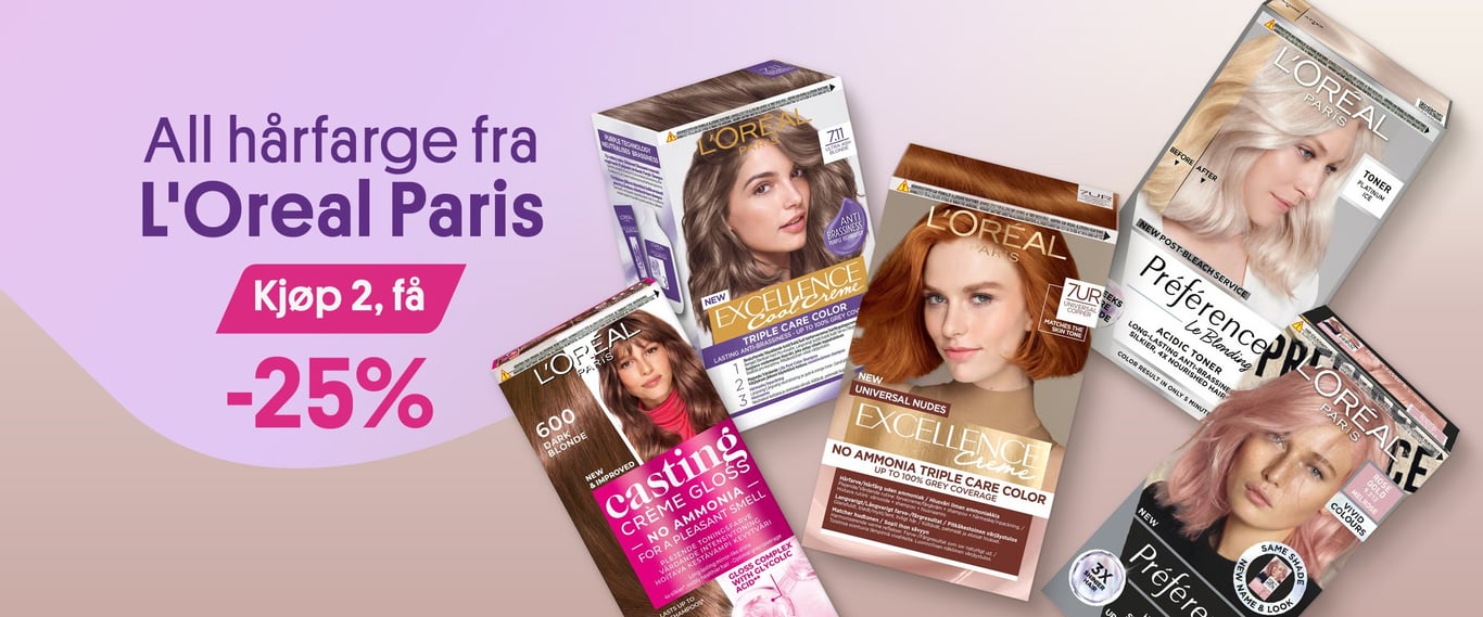 All hårfarge fra L'Oréal Paris -25% ved kjøp av to eller flere.