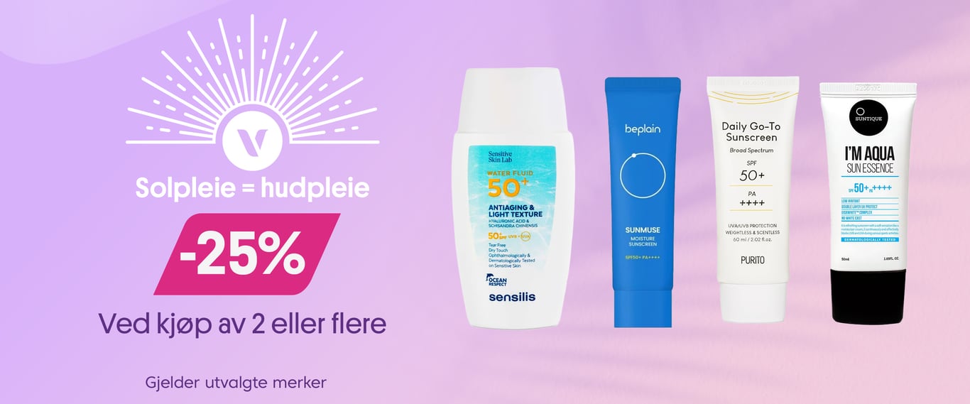 Solpleie = hudpleie. -25% ve kjøp av 2 eller flere. Gjelde utvalgte merker