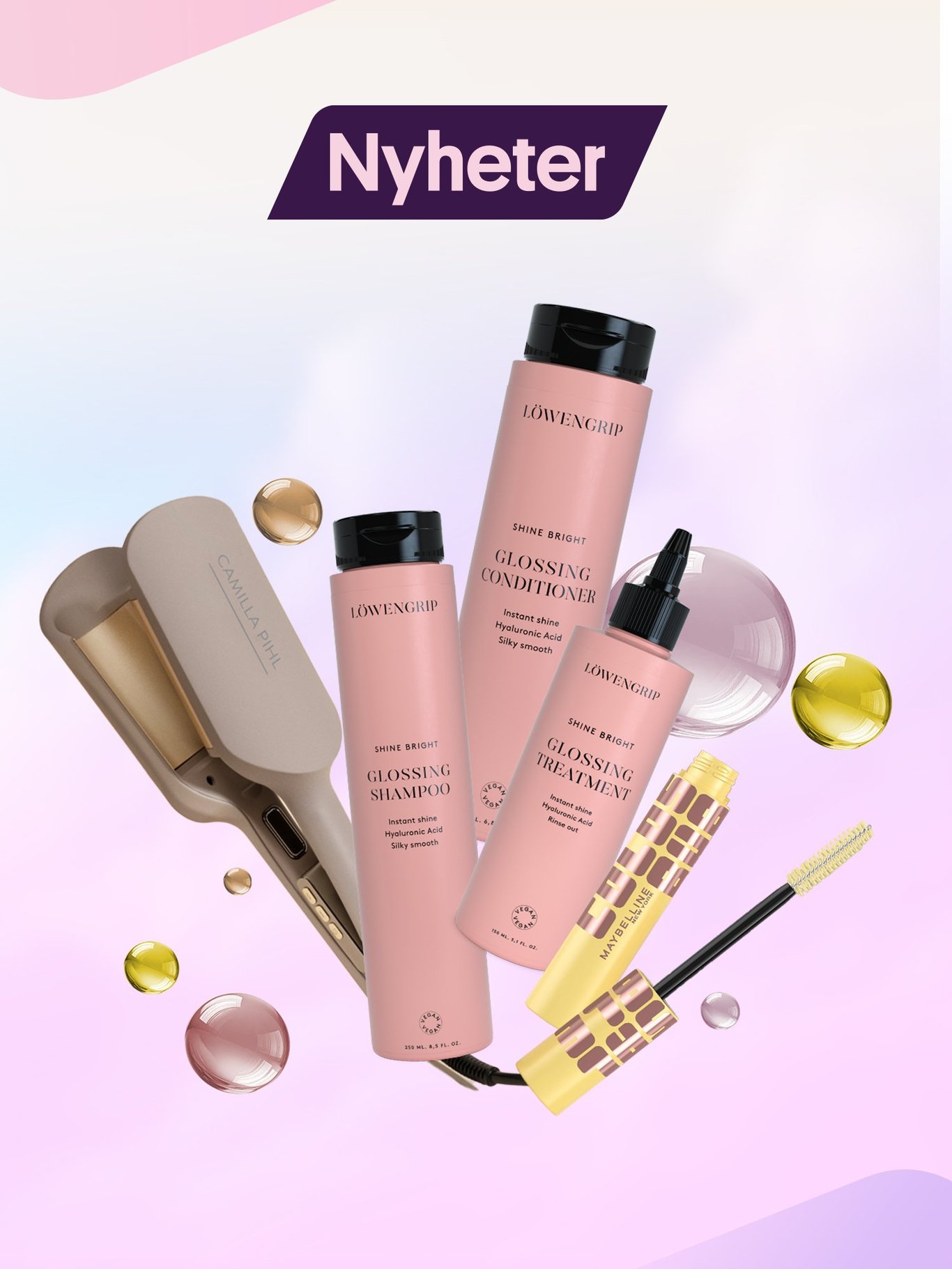 NYheter: Fellesbilde av nyheter denne perioden, mascara fra maybelline, glssing og 