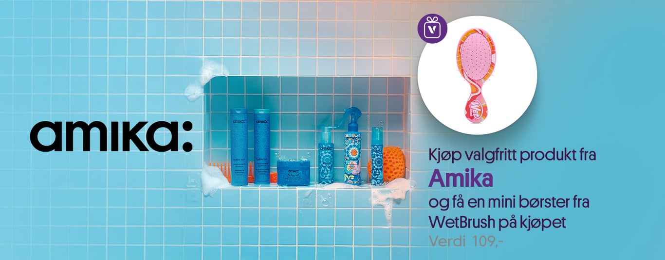 Kjøp valgfritt produkt fra Amika og få med en WetBrush minibørste til verdi 109,-