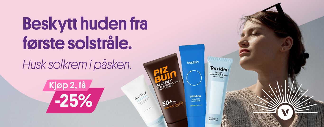 Beskytt huden fra første solståle. Husk solkrem i påsken. Kjøp 2, få -25%
