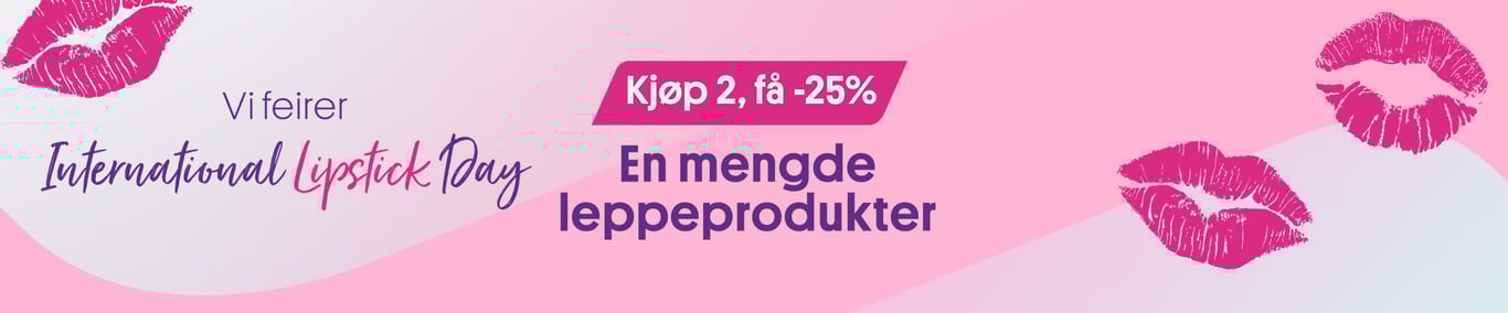 Vi feirer International Lipstick Day! Kjøp 2, få -25% på en mengde leppeprodukter!