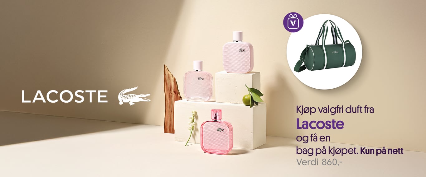 Få med gave fra Lacoste ved kjøp av valgfri duft. Gave: Lacoste bag til en verdi av 860,-.