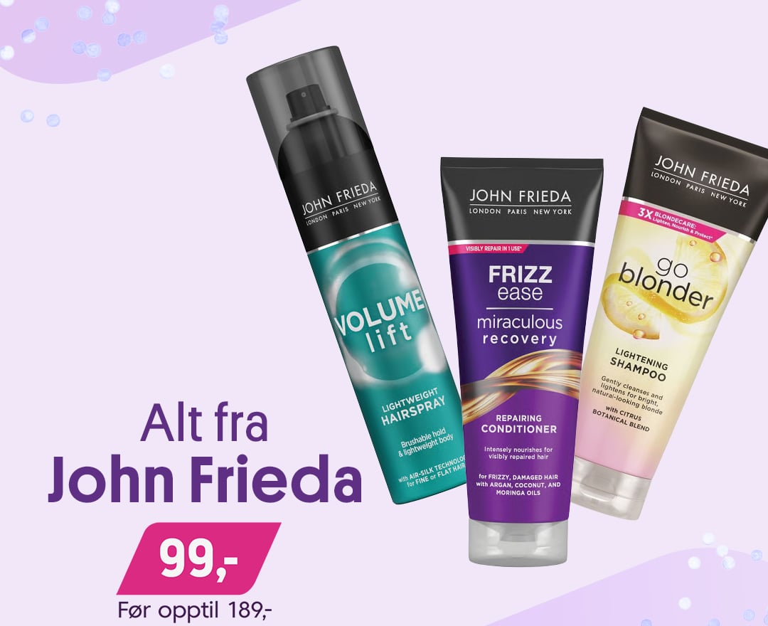 Alt fra John Frieda nå 99,- Før opptil 189,-