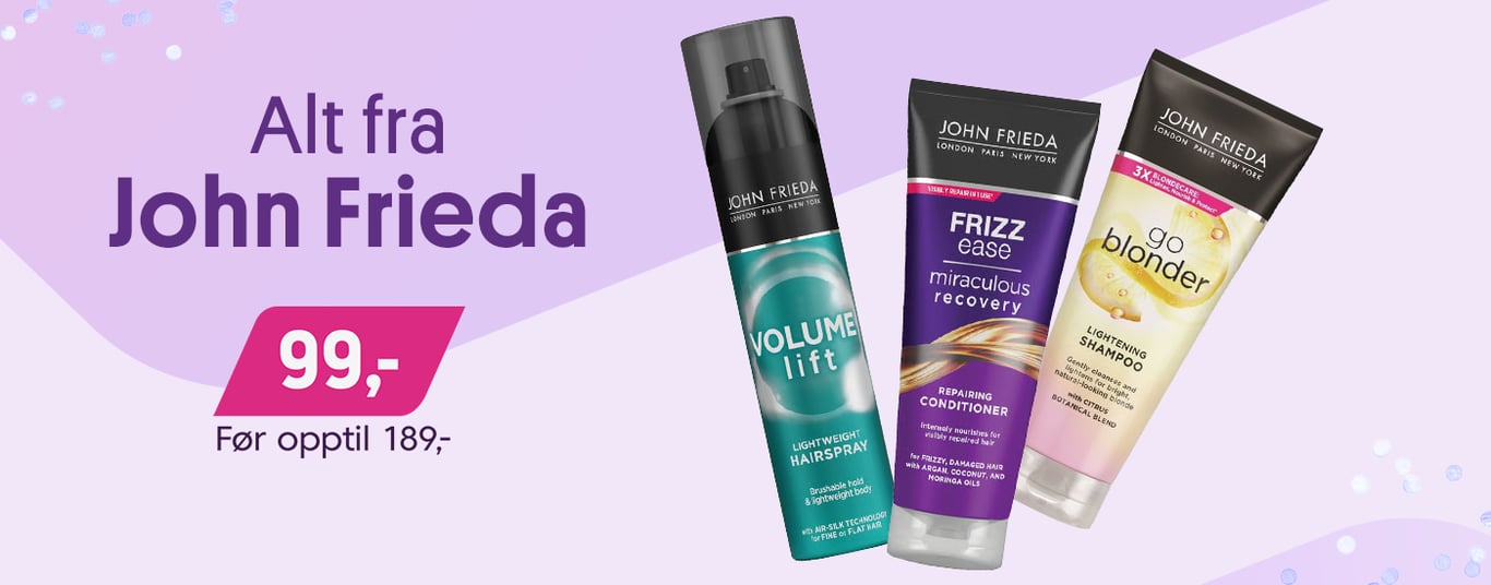 Alt fra John Frieda nå 99,- Før opptil 189,-