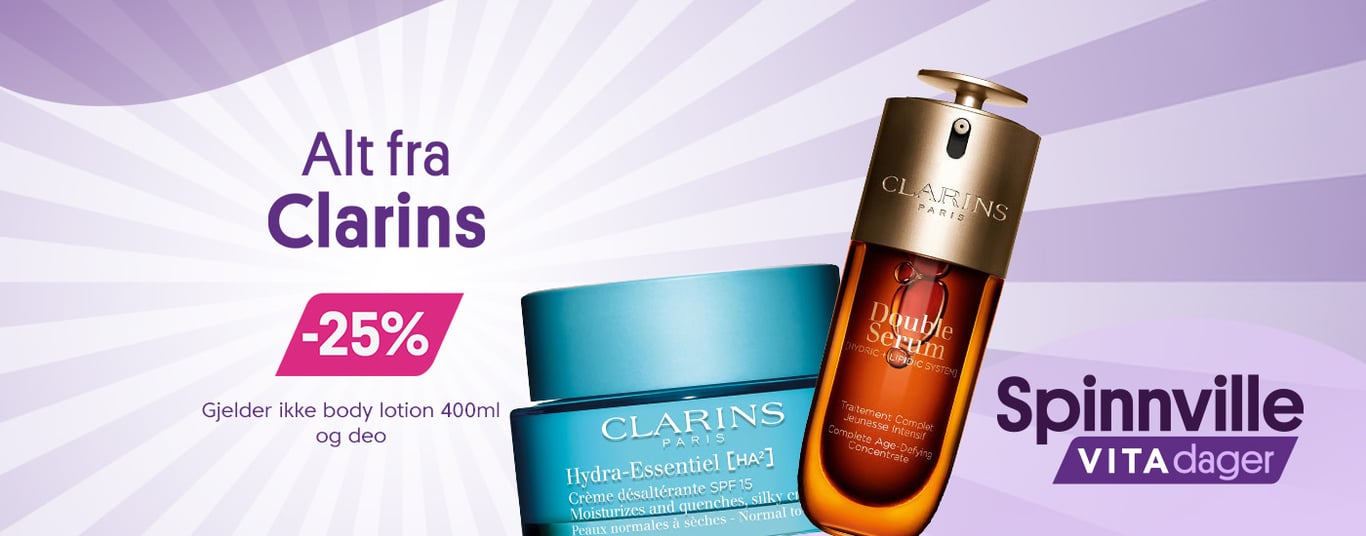 Alt fra Clarins -25% gjelder ikke body lotion 400ml og deo