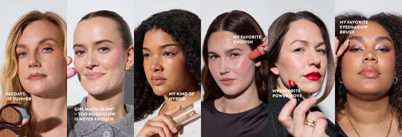 Bilde av ulike modeller som holder Isadora produkter