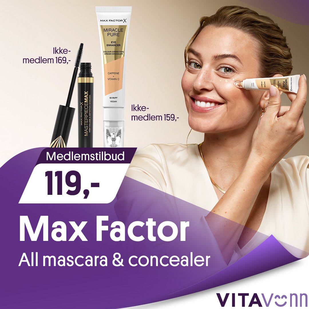 Mascara og concealere fra Max Factor nå 119,- for deg som er VITA Venn