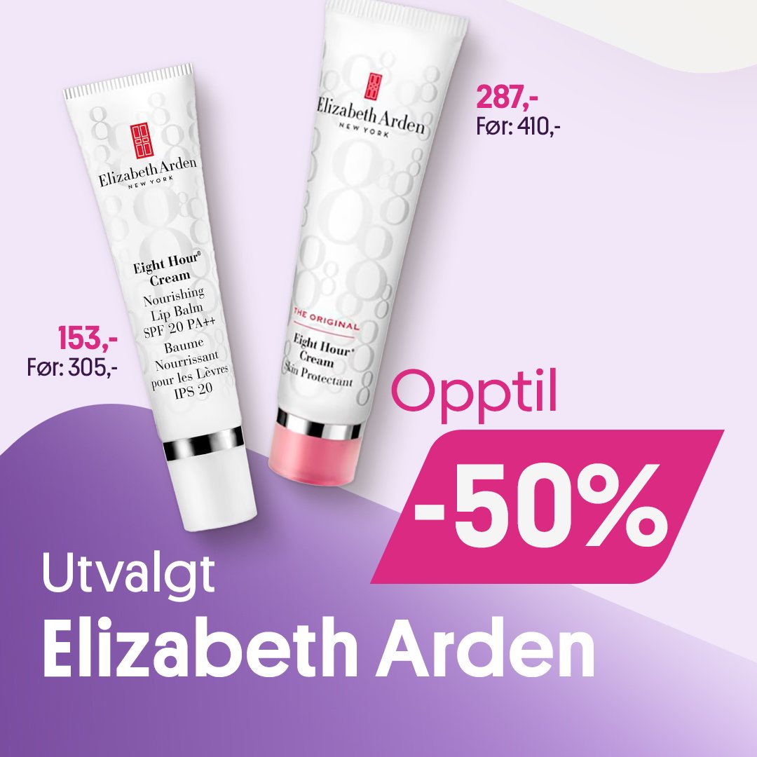 Utvalgte produkter fra Elizabeth Arden nå opptil -50%. Bilde av eight hour cream og lip balm.