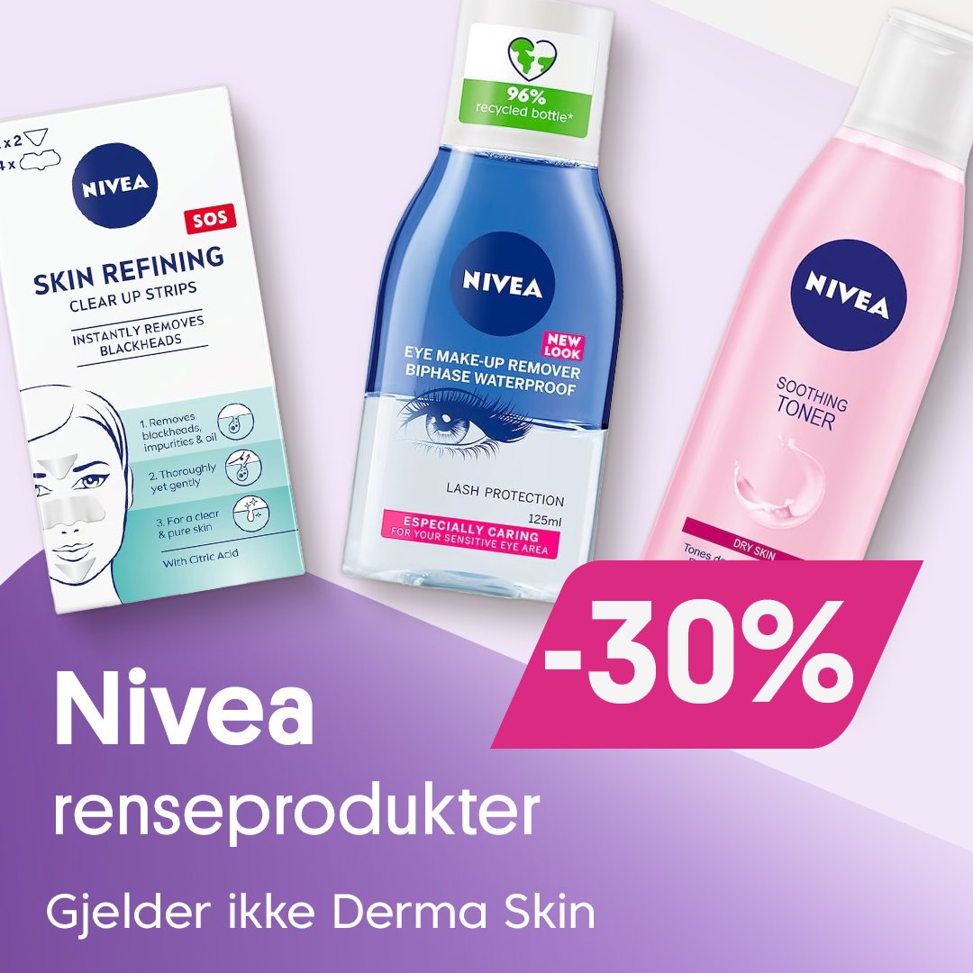 Nivea Renseprodukter - Gjelder ikke Dermaskin -30% Bilde av sminkefjerner til øynene, pore strips og toner. 