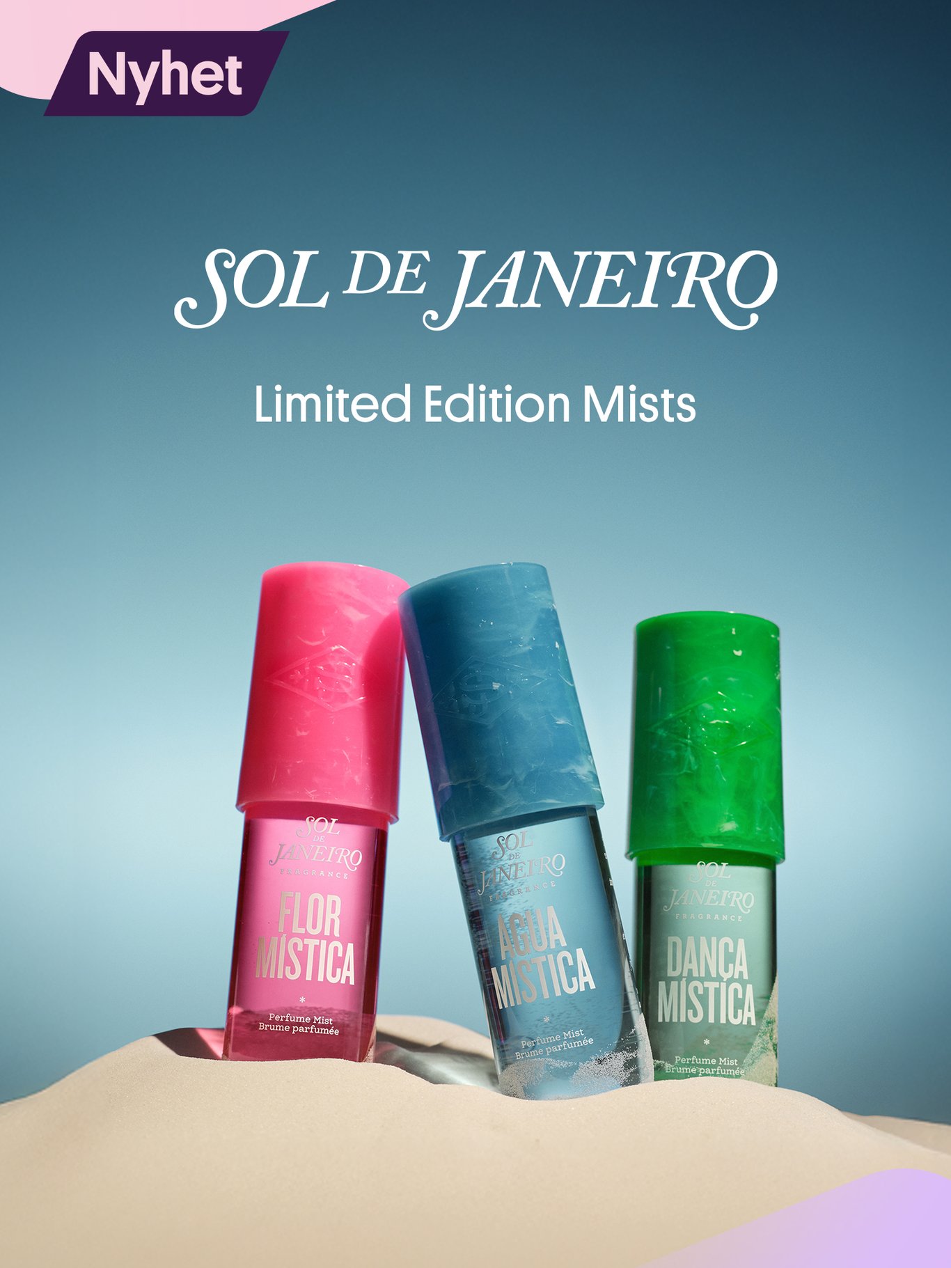 Nye perfume mists fra Sol de JanerioM Rosa, blå og grønn.