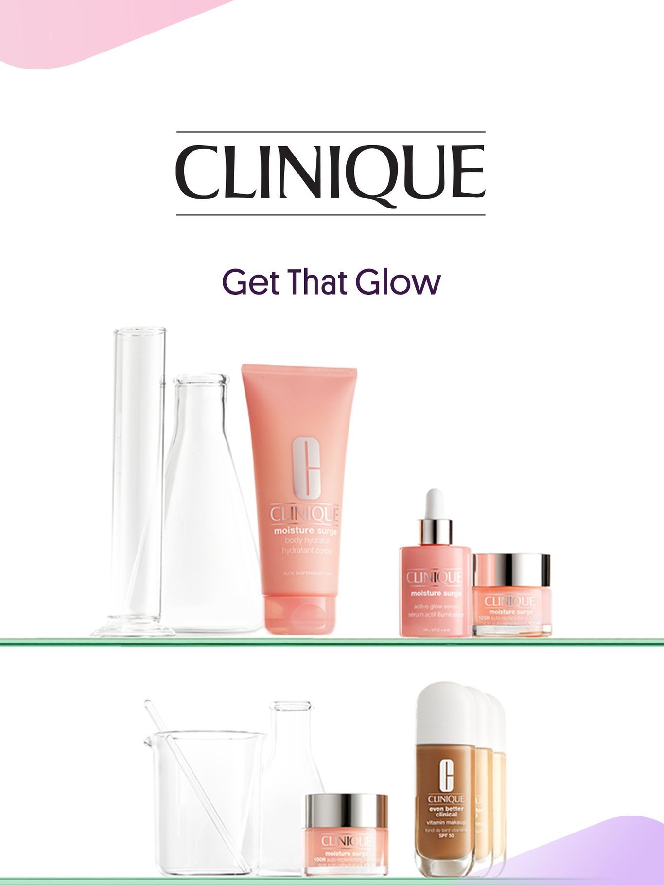 Clinique - Bilde av Moisture Surge-serien (Rens, krem og serum) og Even Better foundation
