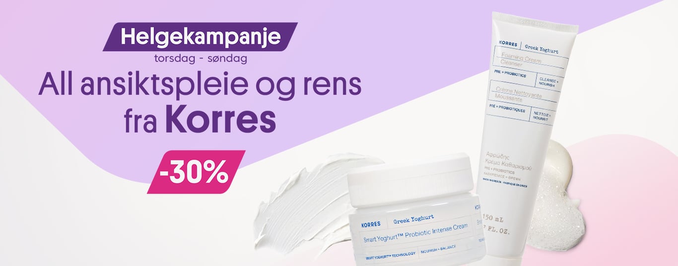 All rens og ansikspleie fra Korres -30% Kun i helgen. Bilde av Greek youghurt rens og dagkrem..