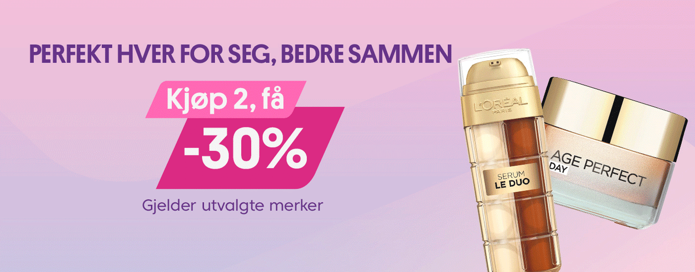 Bedre sammen: Kjøp 2 og få -30%. MIx og match produkter fra L'oreal Paris, Essie, Garnier, NYX Professional Makeup og Maybelline og