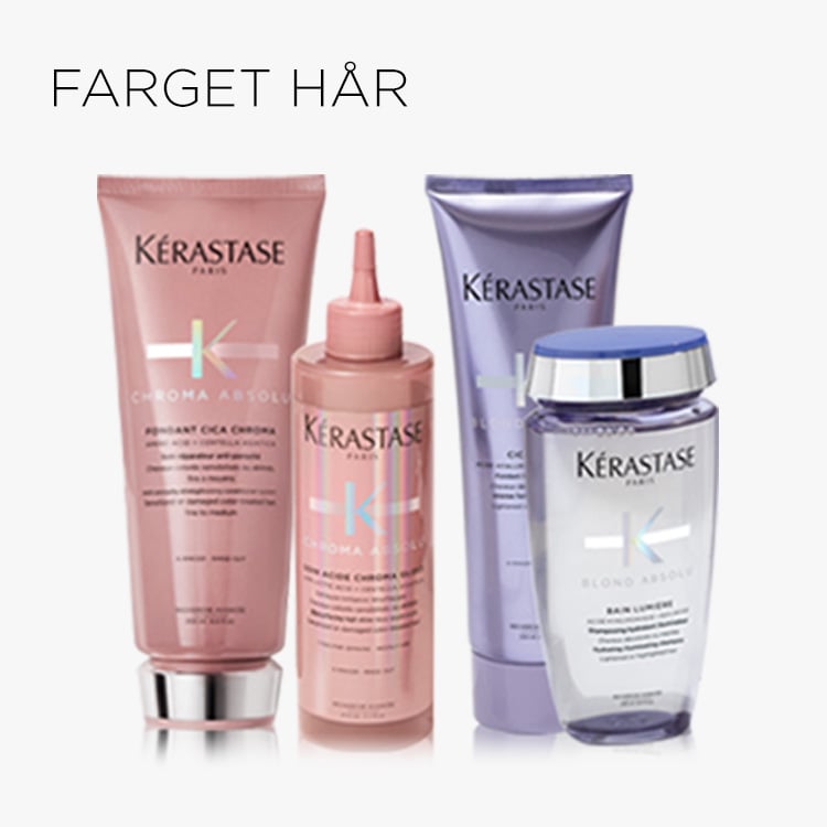 Menybilde av fire hårfarge produkter. Bilde er en direktelink til kategori hårfarge