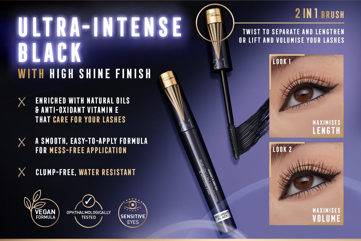 Ultra intense black mascara Max Factor Masterpiece Mascara 2in1 Lash Wow Midnight Black