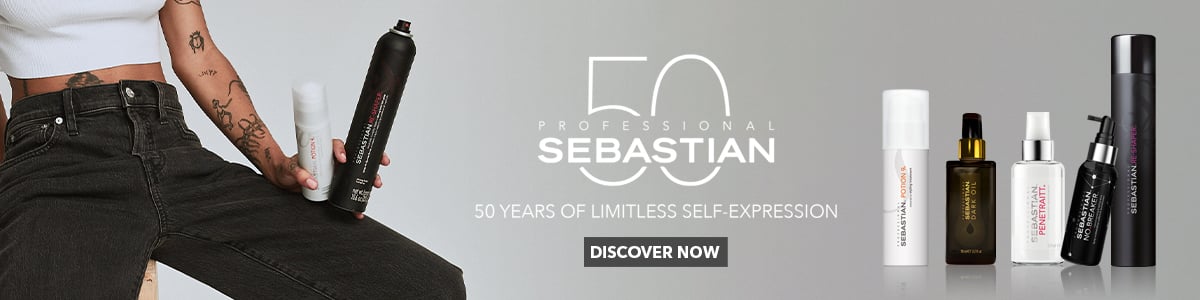 Bilde av Sebastian Professional Penetraitt Serum banner med svart-hvit-bakgrunn og en kvinne med langt og fint hår