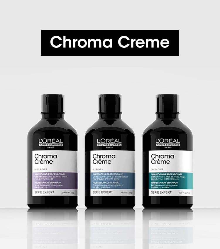 Chrome Creme -serien fra Loreal Professionel. Bilde av tre stykk shampooer i serien.