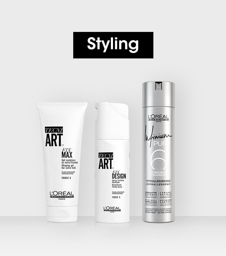 Bilde av styling produkene i serien. Hypallerginc hårspray, gel wax og fixing spray