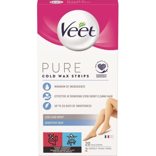 Veet Pure Cold Wax Strips Legs & Body Sensitive Skin 20stk