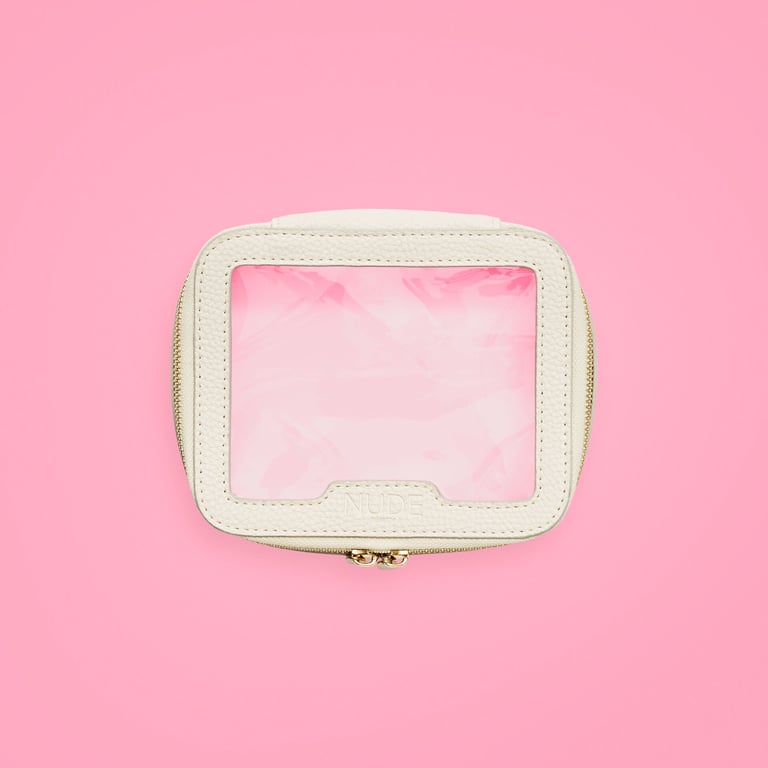 Ensemble De Voyage Nuori - 2 Pièces : Sac Cosmétique En Cuir Vegan Beige + Pochette Transparente